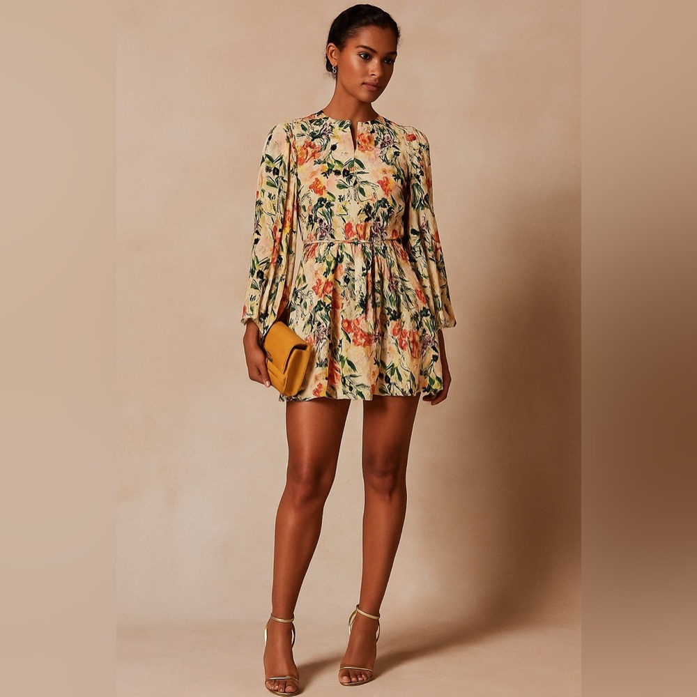 Ted Baker Dorethi Floral Chiffon Mini Dress Flutter Sleeve Belted Romantic small